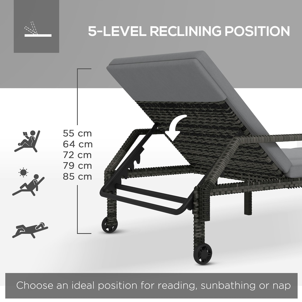 image 1 of Outsunny Wicker Chaise Sun Lounger Garden with Adjustable Backrest