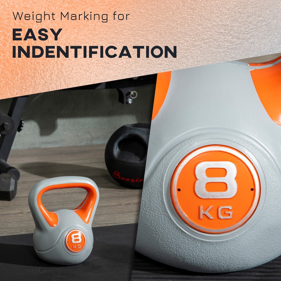 image 1 of SPORTNOW 8kg Kettle Bell with Handle for Home Gym, Orange and Grey | Orange | Orange