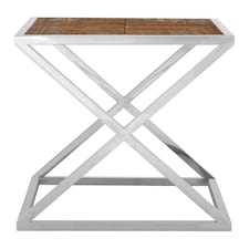 Interiors by Premier Modern Side Table with Stainless Steel Frame and Distressed Wood Top, Industrial Side Table, Bedside Table