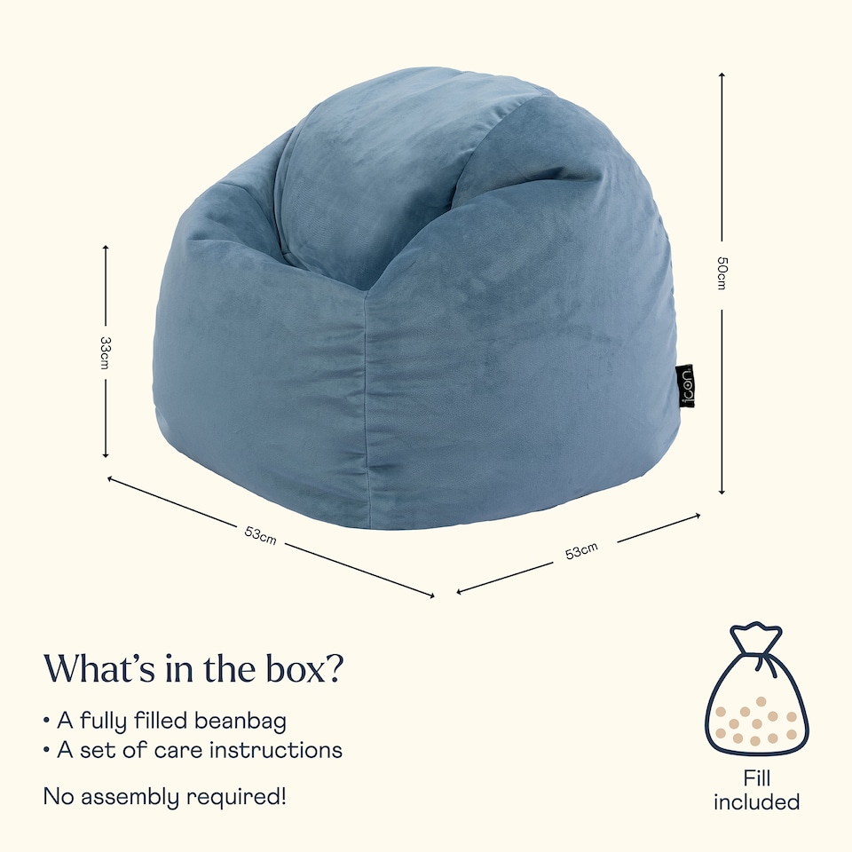 image 1 of Kids Kingston Velvet Bean Bag Chair Mineral Blue Childrens Bean Bags | Blue | Mineral Blue | 1