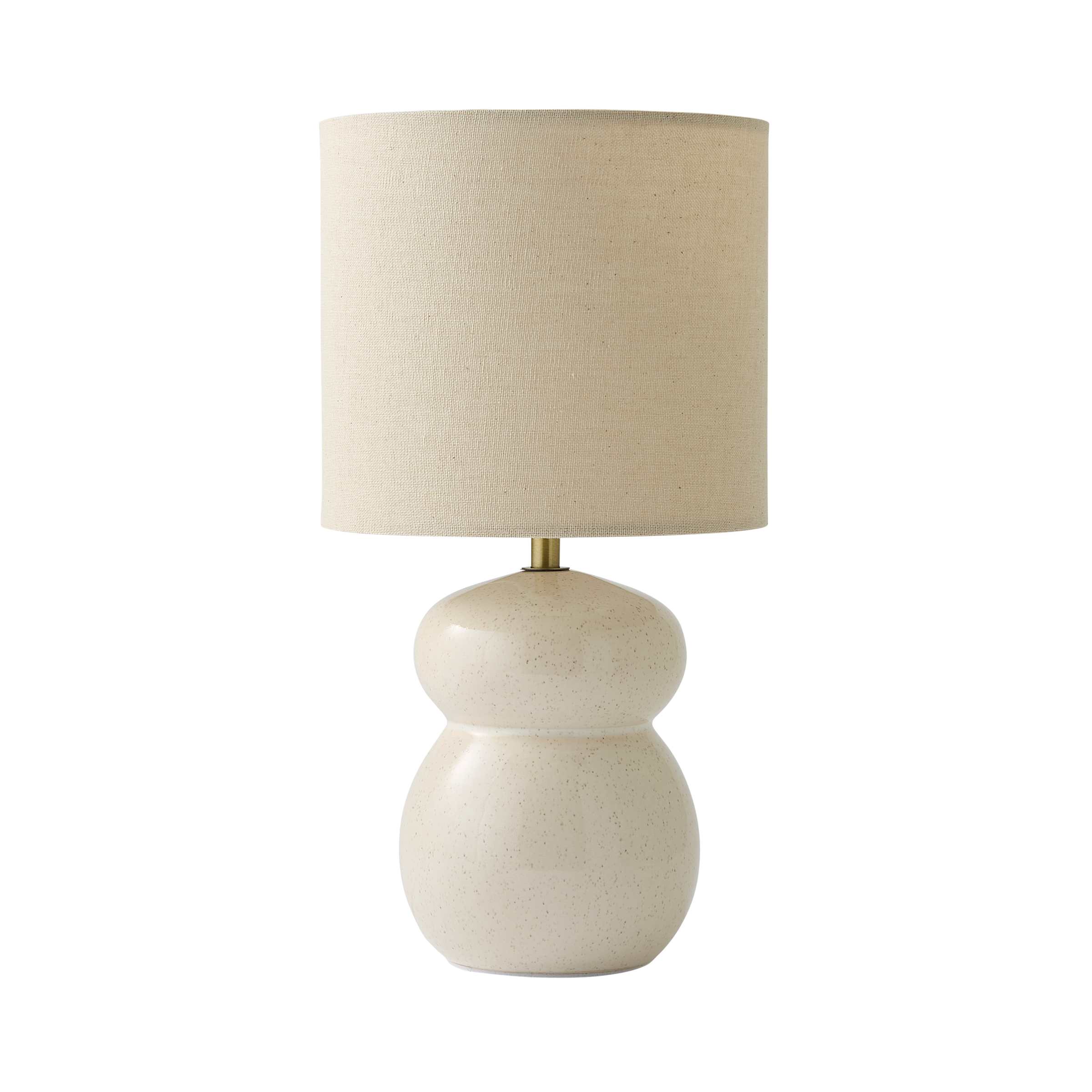 ValueLights Kendal Natural Linen Drum Shade Glaze Ceramic Table Lamp with LED Bulb in Off-White