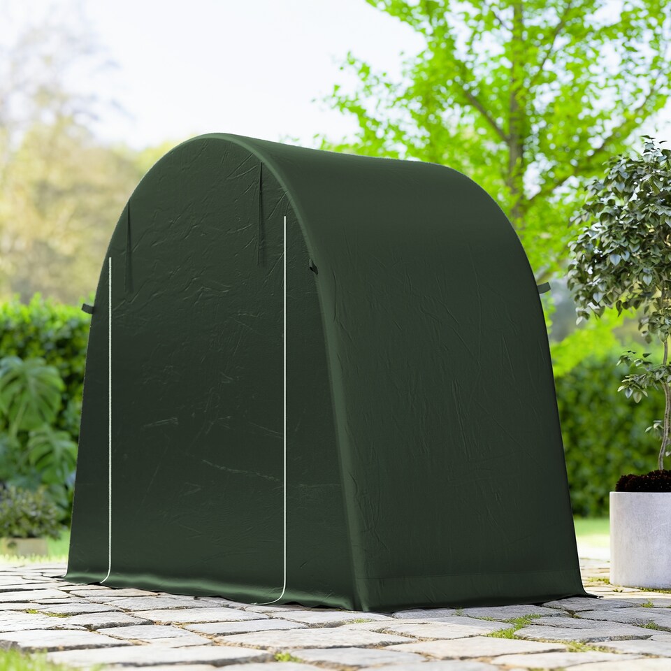image 1 of Outsunny 8 x 4 ft Garden Storage Shed Tent, Waterproof Bike Tent with Roll-up Zipper Door and Galvanised Metal Frame, Outdoor Portable Shed Storage Shelter for Bike, Garden Tools | Green