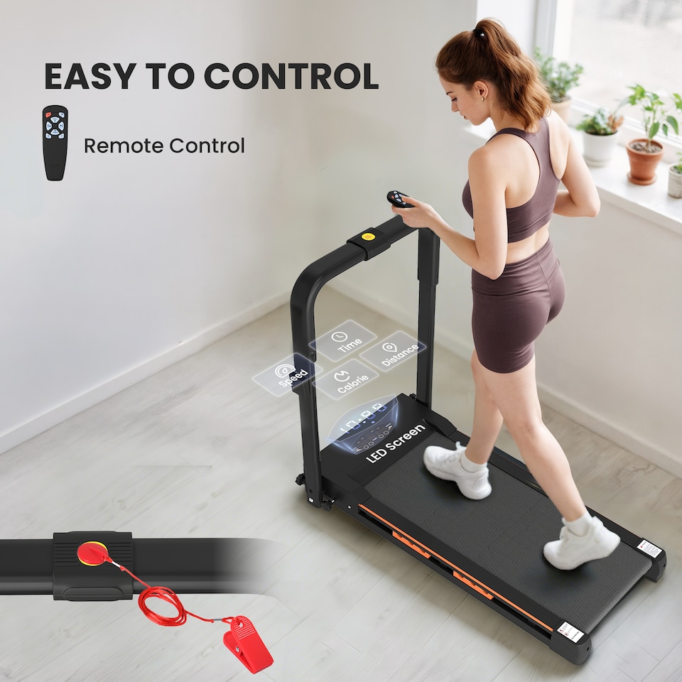 image 1 of HOMCOM 1-6 km/h Folding Motorised Treadmill Walking w/ Remote Control Black | Black | Black