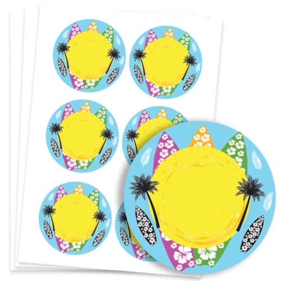 image 1 of Hawaiian Design Round Stickers 88mm - Sheet of 6