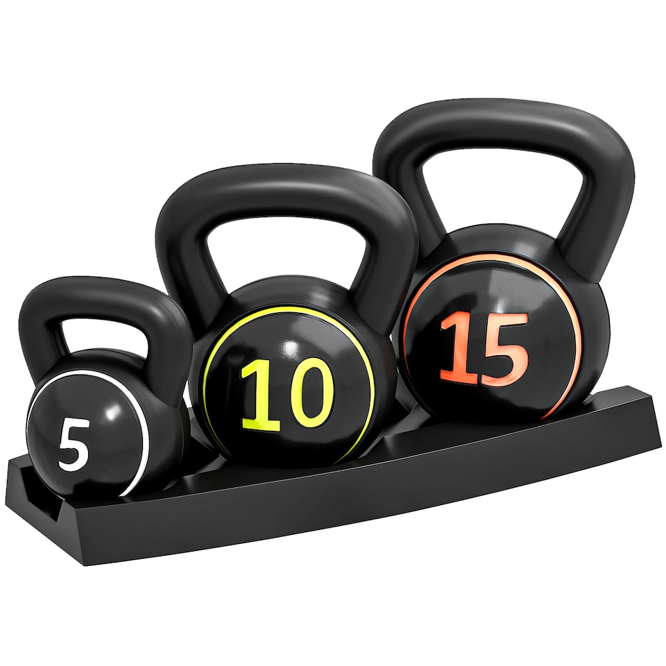 image 1 of SPORTNOW Set of Three Kettlebell Weights with Storage Tray, 2.2kg, 4.5kg, 6.8kg
