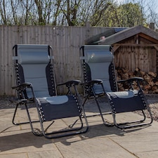 Set of 2 Luxury Padded Multi Position Zero Gravity Garden Relaxer Chair Lounger in Grey & Black