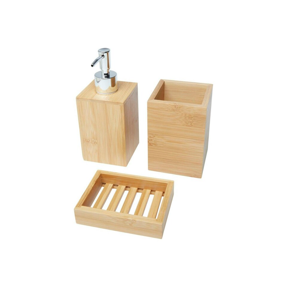 image 1 of Bullet Hedon Bamboo Bathroom Accessory Set - Natural - One Size