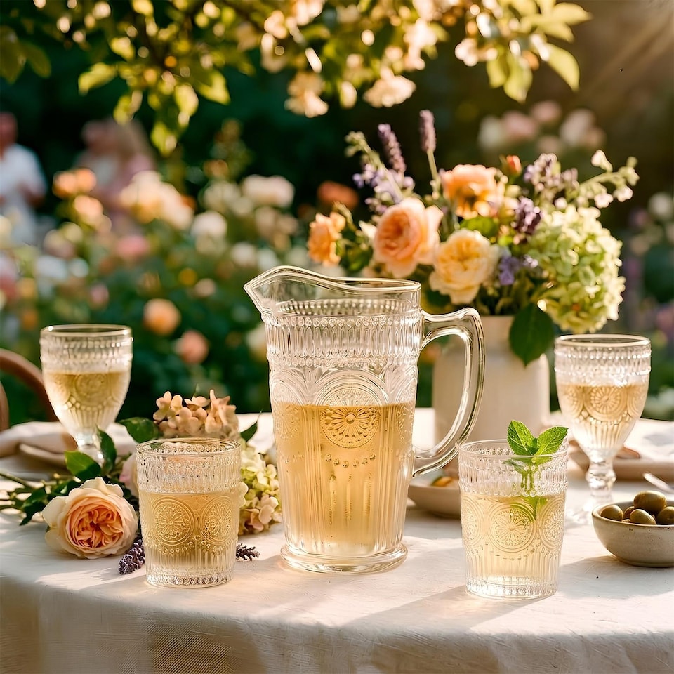 image 1 of Argon Tableware Amore Ribbed Glass Water Jug - 1.3L | Clear | Clear | 4