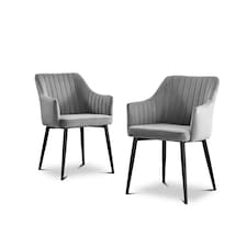 Furniturebox 2x Calla Grey Velvet Dining Chairs with Black Legs
