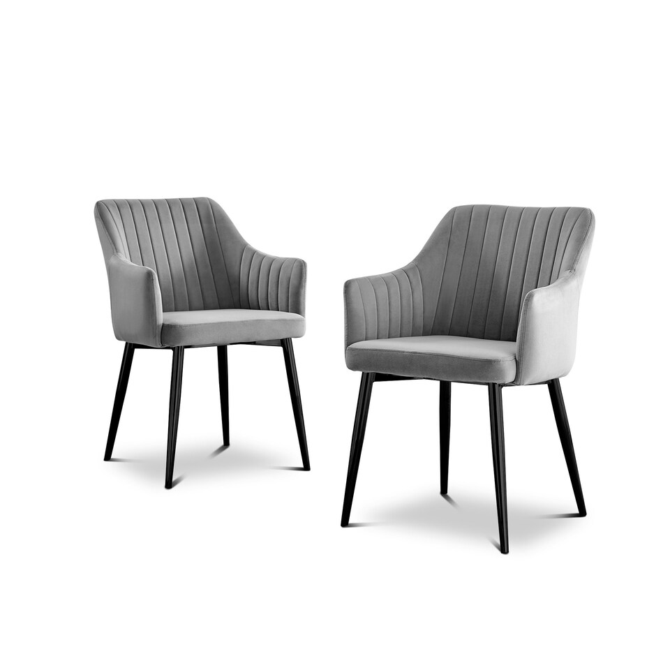 image 1 of Furniturebox 2x Calla Grey Velvet Dining Chairs with Black Legs