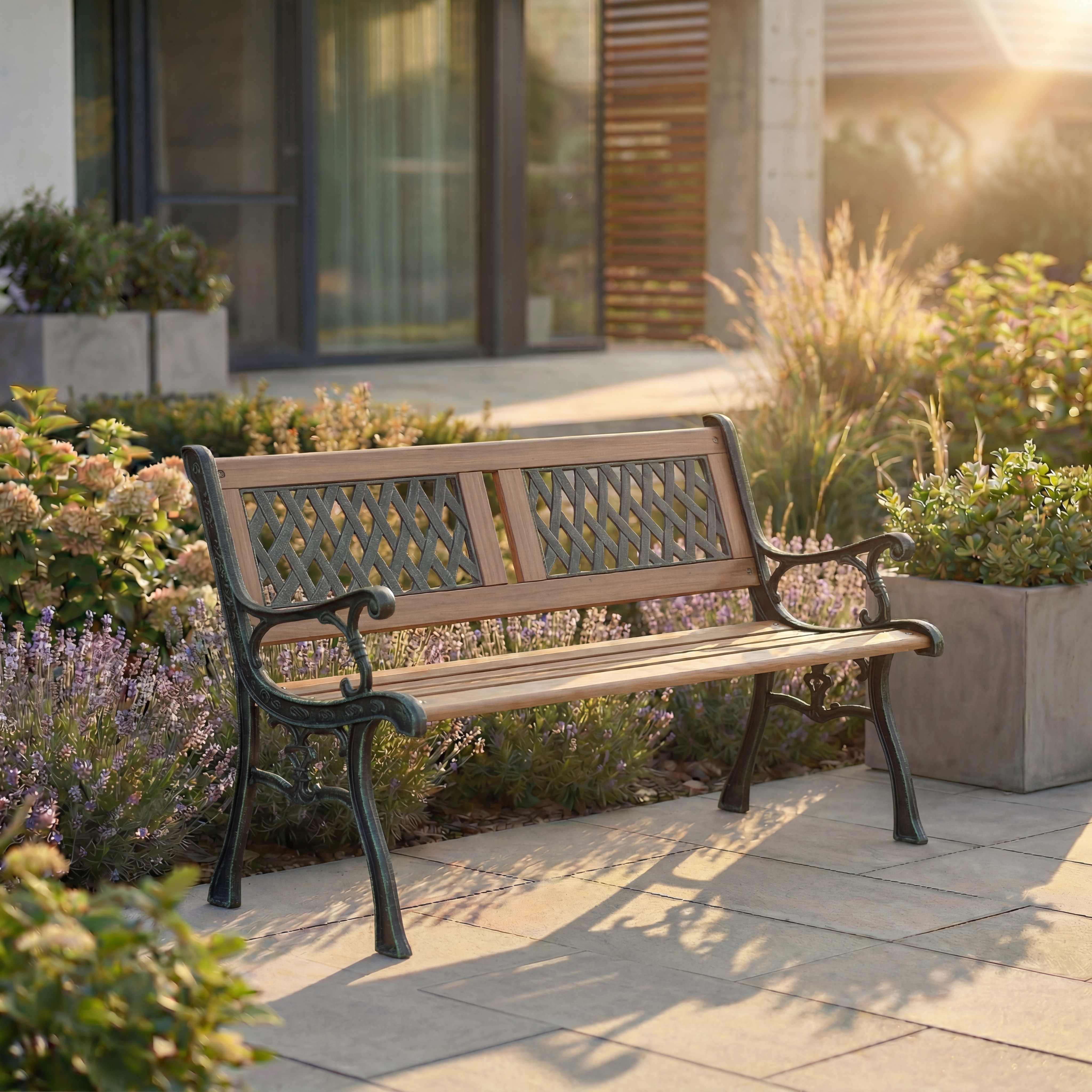 Garden Vida 3 Seater Garden Bench Outdoor Patio Seating, Twin Cross Style