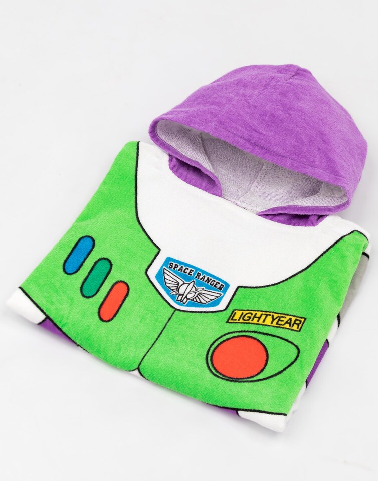 image 1 of Disney Pixar Toy Story Buzz Lightyear Towel Poncho For Kids | Boys Girls Space Ranger Character Bath Swimwear Beach Towel With Purple Hood One Size