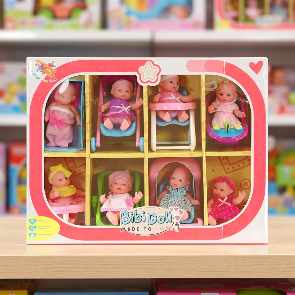 image 1 of BiBi Doll 8-Piece Mini 5" Baby Dolls Playset Toys with Accessories