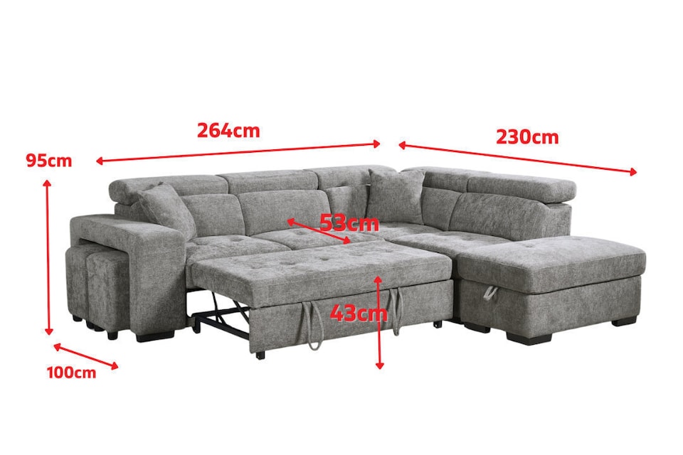 image 1 of Green Chenille Fabric 2C1 Corner Sofabed with Storage and Ottomans AMELIA