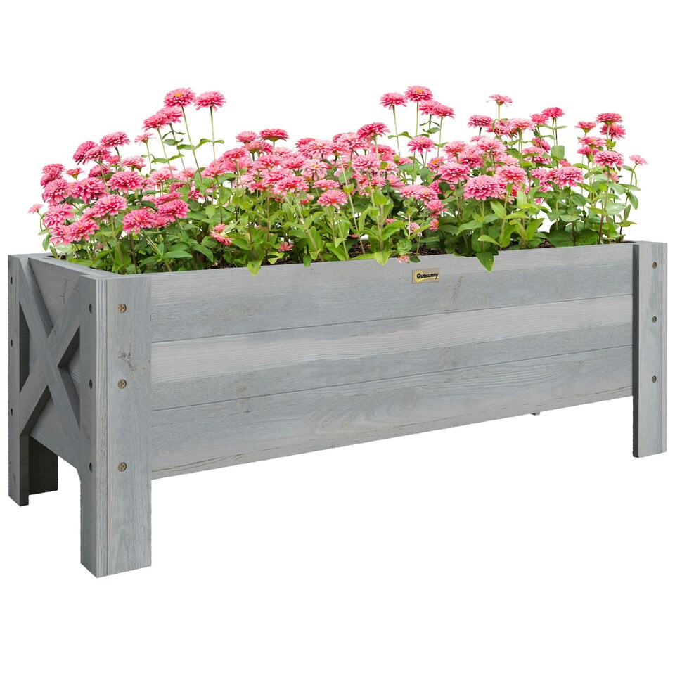 image 1 of Outsunny Wooden Garden Raised Bed Planter Grow Containers Pot, 100x36.5x36cm Grey