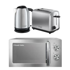 Russell Hobbs Polished Classics Bundle Set with Kettle, 2 Slice Toaster, and Manual Microwave CLCSBNDL2SS