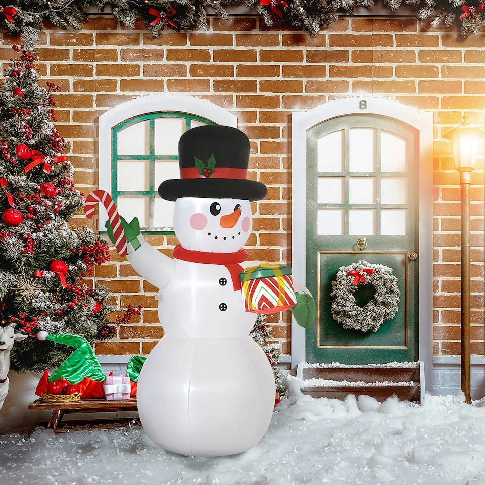 image 1 of Outsunny 6FT Inflatable Snowman with Candy Cane and Gift Box for Party