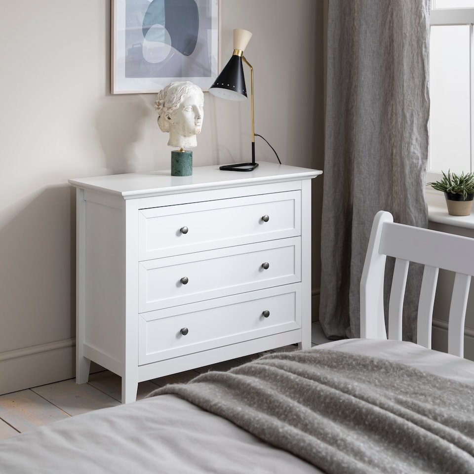 image 1 of Karlstad Chest of Drawers 3 Drawer Wide in Classic White