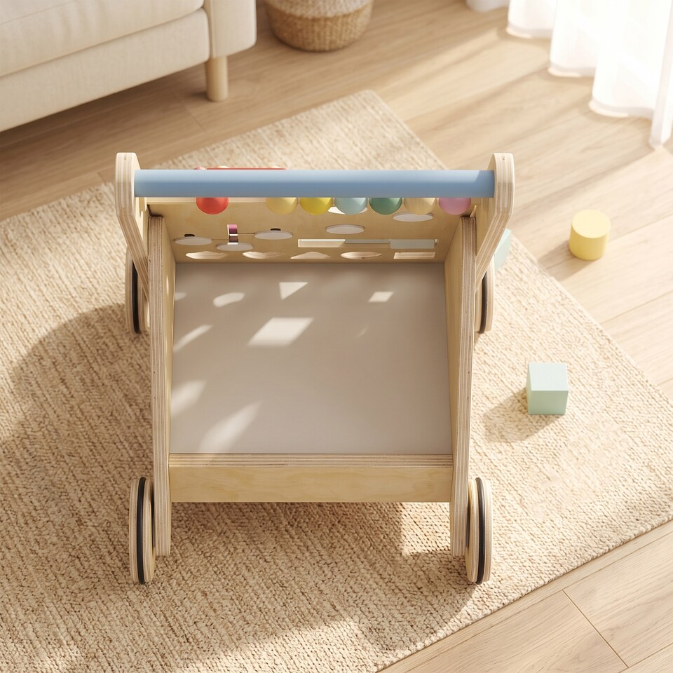 image 1 of AIYAPLAY Wooden Baby Walker with Speed Control, Activity Centre for 18 M+