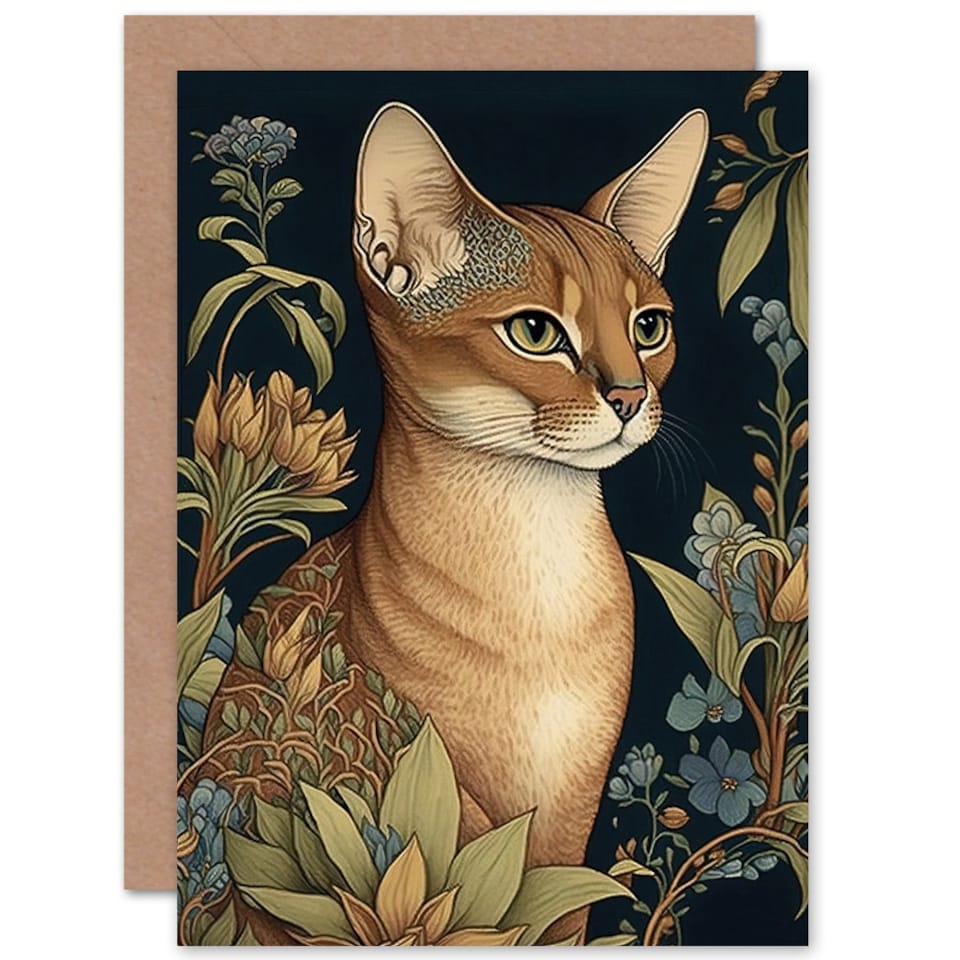 image 1 of Abyssinian Cat Lover Floral Art Nouveau Pet Portrait Greeting Card