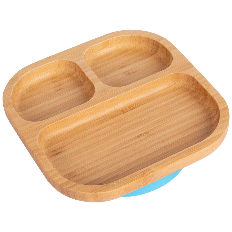 image 1 of Tiny Dining Bamboo Suction Plate - Blue - Divided Non-Slip Bamboo Self-Feeding Baby Weaning Plate | Blue | Blue