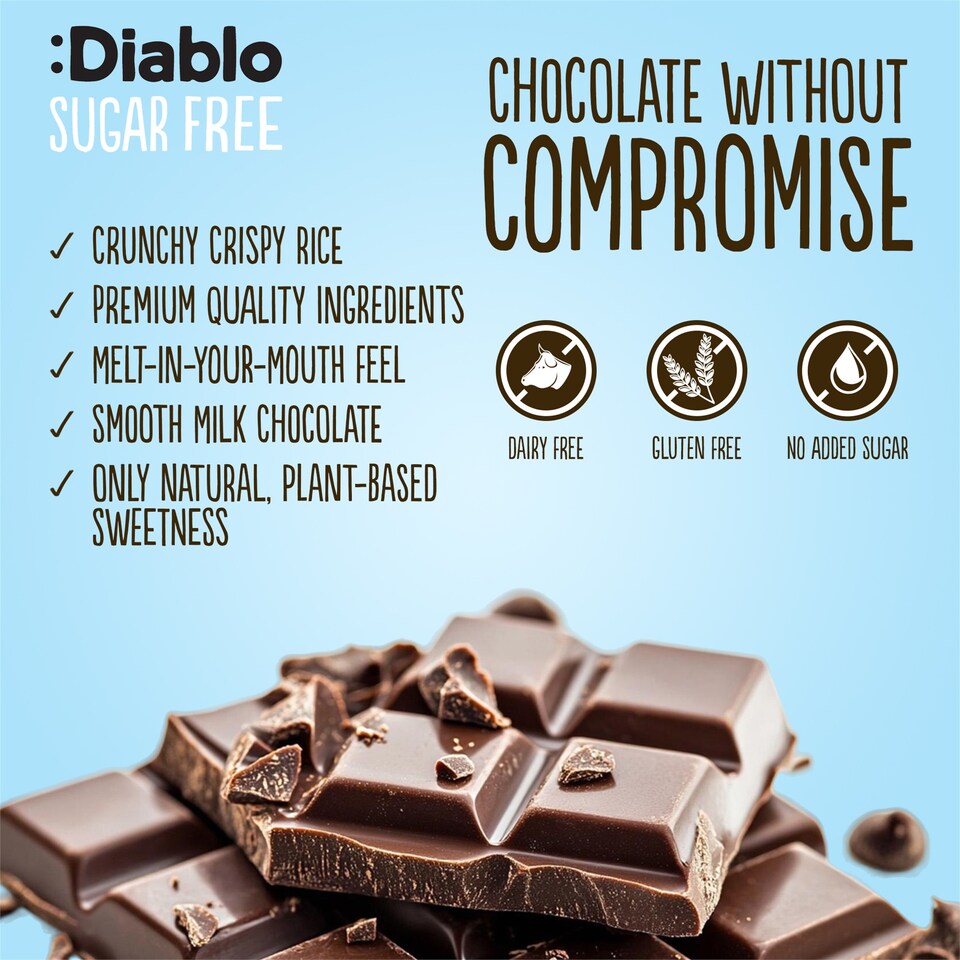 image 1 of Diablo No Added Sugar Milk Chocolate with Crispy Rice 75g 6 Pack