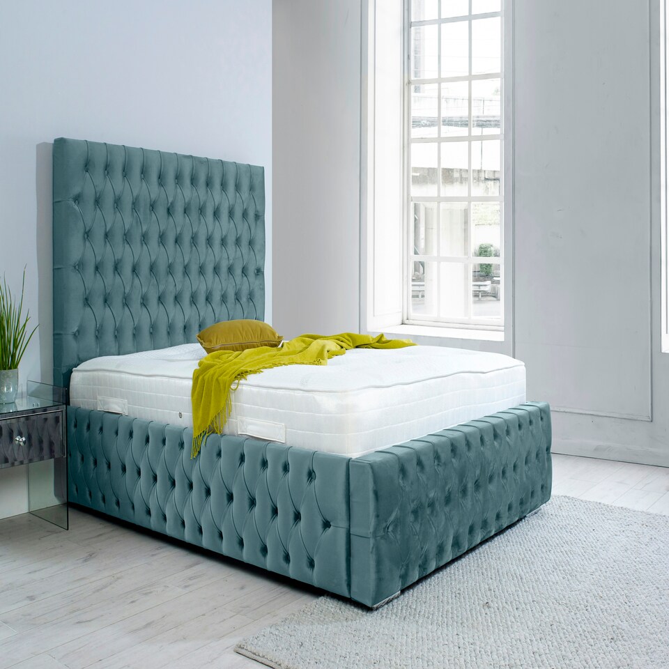 Orella Plush Small Double Bed Frame - Duck Egg