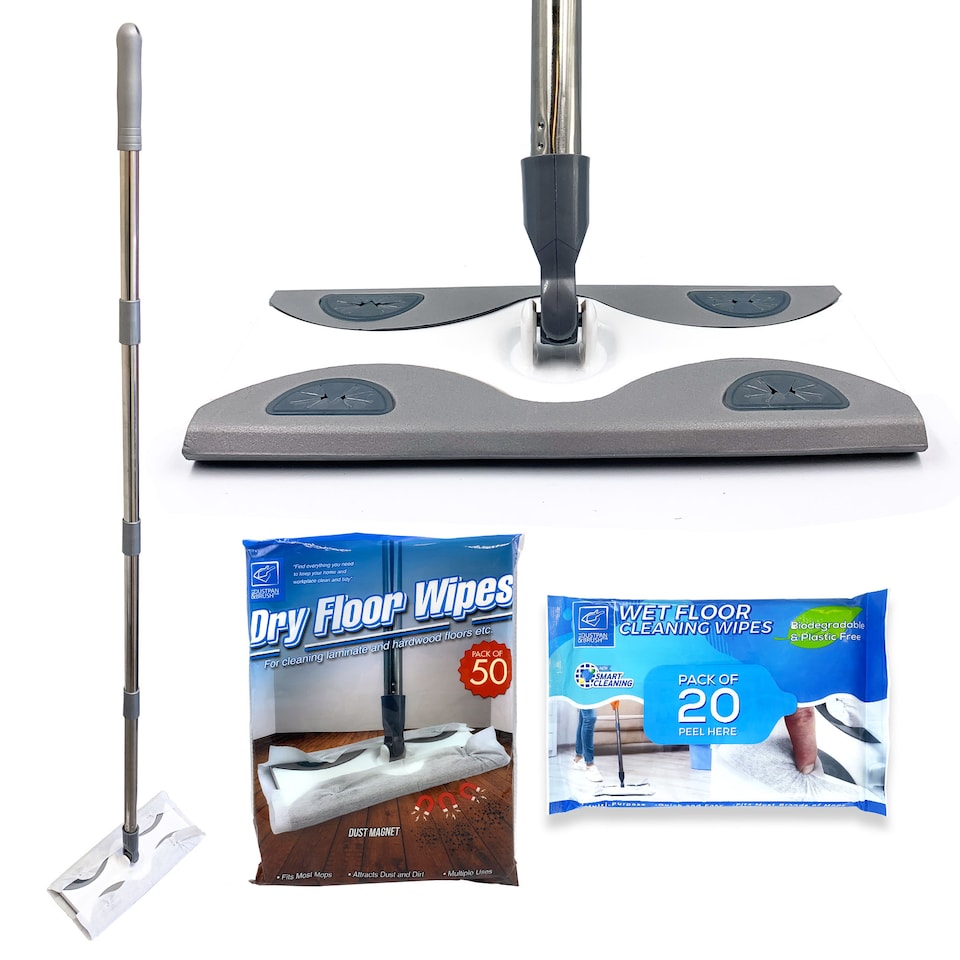 image 1 of Floor Mop & Disposable Wipes Bundle Includes 60 Dry & 20 Wet Wipes