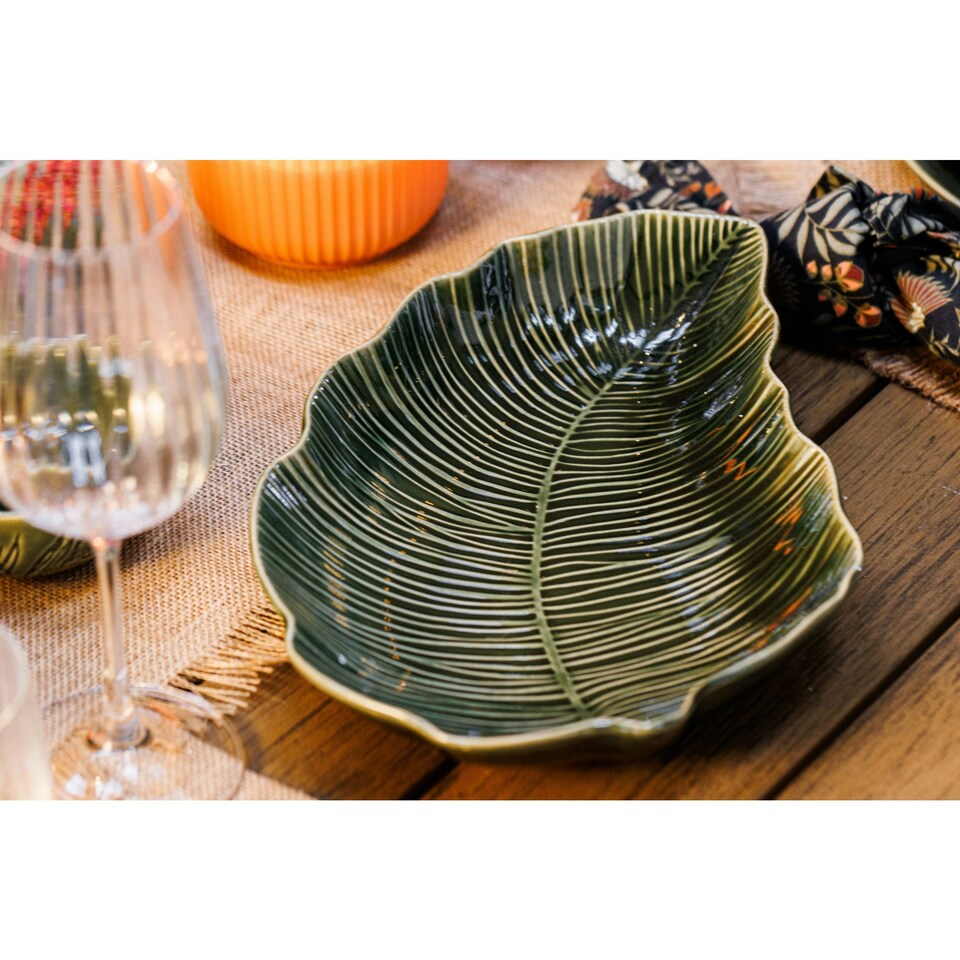 image 1 of Mikasa Serving Dish Green Stoneware Leaf Shaped 31.5cm | Green