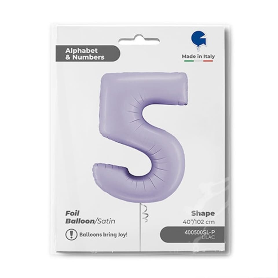 image 1 of Satin Lilac Number 5 Giant Foil Helium Balloon 102cm / 40 in