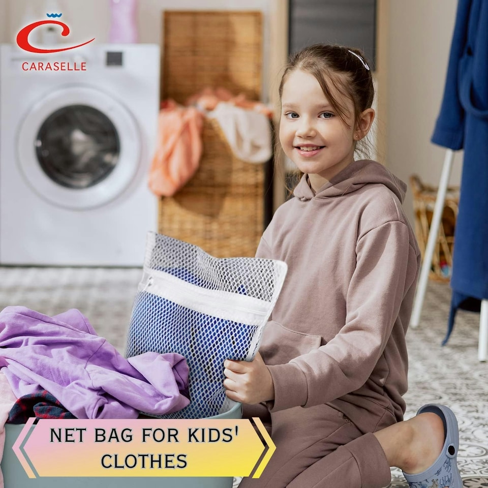 image 1 of 5 x  Small Net Washing Bags for Laundry with Strong Zip (31 x 36 cms) White