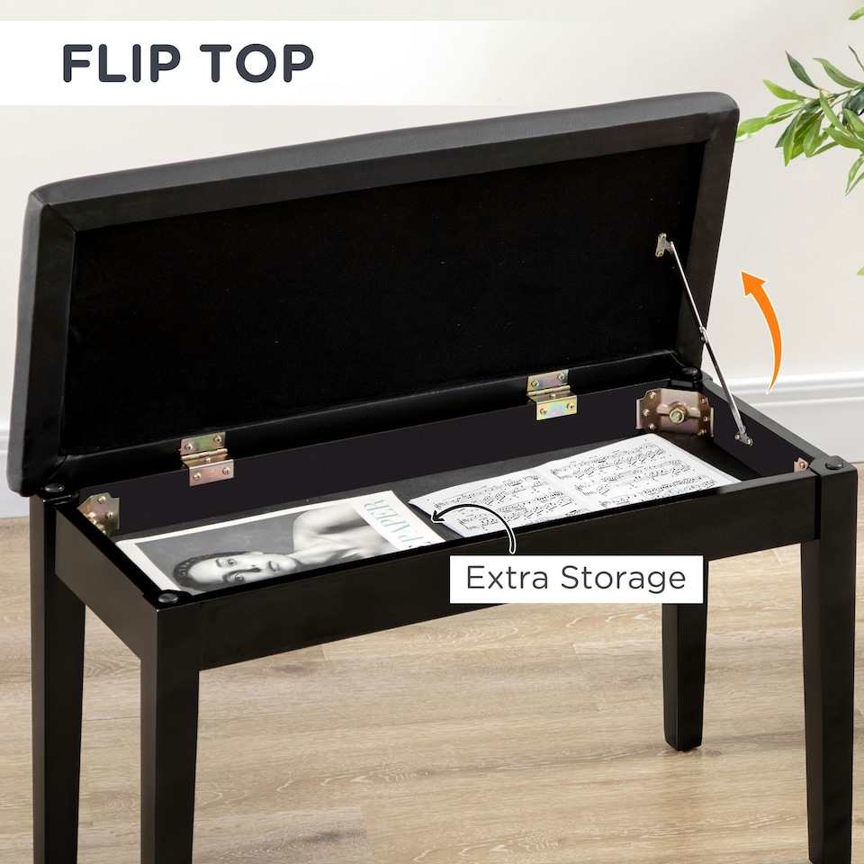 image 1 of HOMCOM Classic Piano Bench Stool, PU Leather Padded Keyboard Seat Black