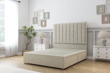 Sloomy Kansas Cream Plush Divan Bed Base No Drawers With 26 Inch Strutted Headboard | Cream | Cream | Small Double | 1
