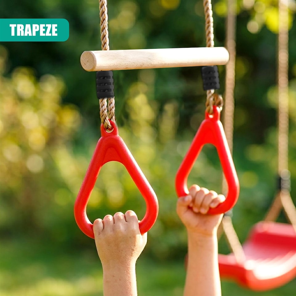 image 1 of The Magic Toy Shop Trapeze Bar Swing Set 2-in-1 Garden Climbing Frame Accessories
