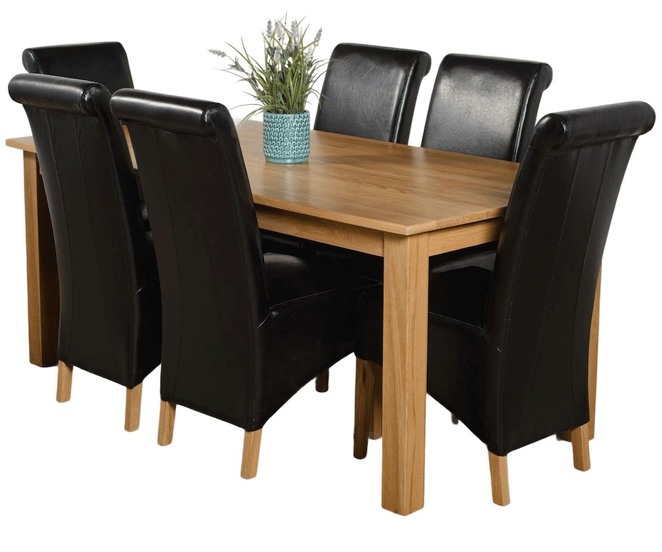 image 1 of Oslo 180 x 90 cm Large Oak Dining Table and 6 Montana Leather Chairs | Black | Black