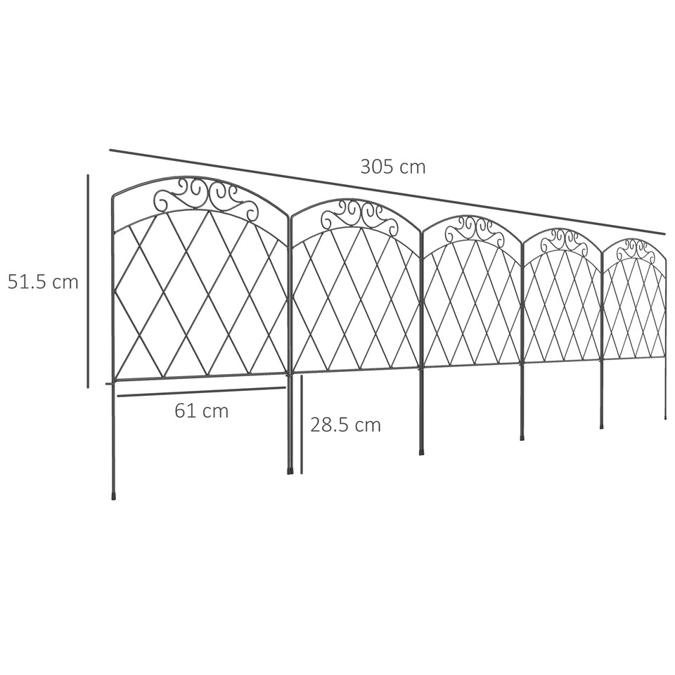image 1 of Outsunny 80 cm x 3 m Outdoor Picket Fence Panels with Panels, Swirls, Black | Black | Black | 305 x 80 cm