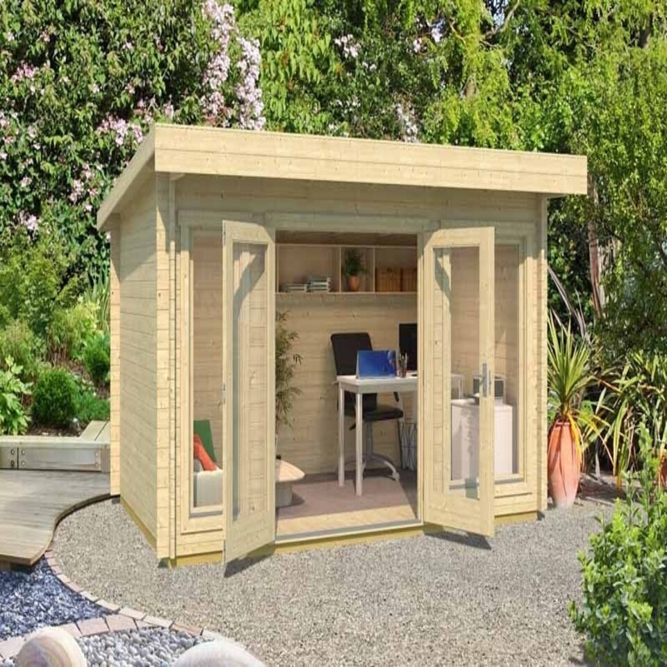 image 1 of Dorset-Log Cabin, Wooden Garden Room, Timber Summerhouse, Home Office - L430 x W320 x H233.7 cm Brown