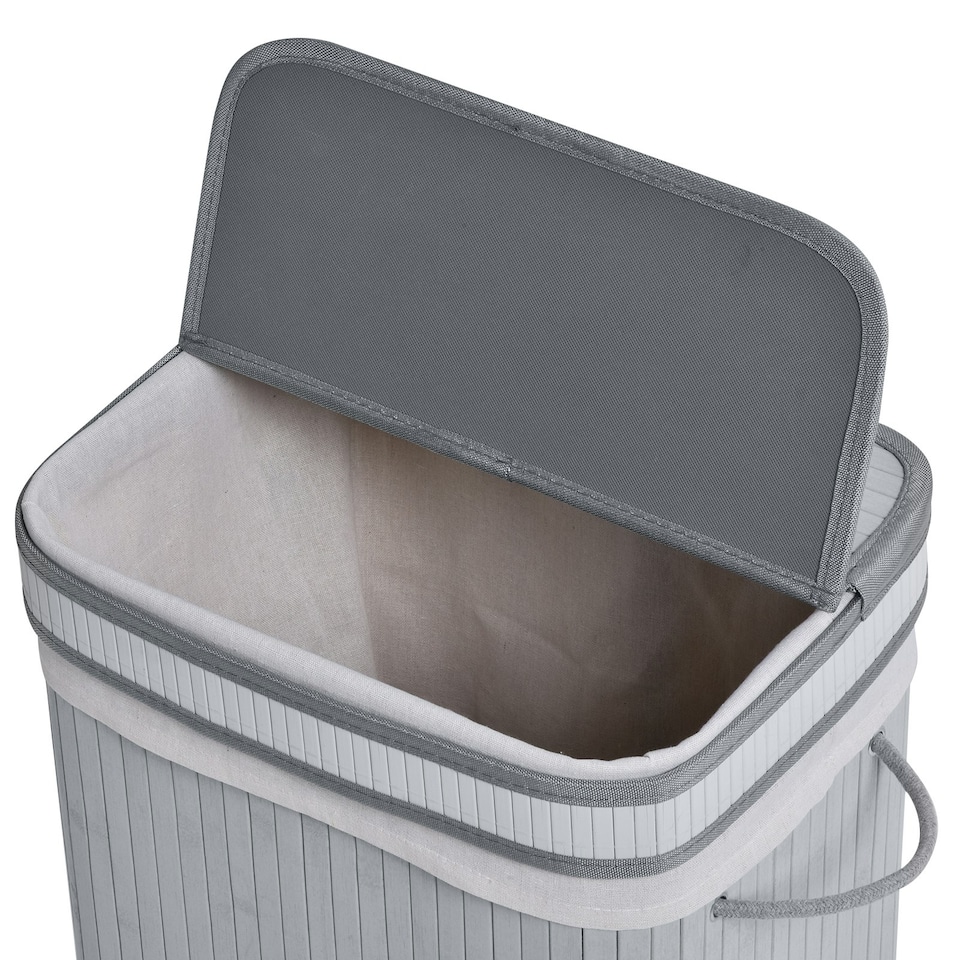 image 1 of HOMCOM 70L Wood Laundry Basket A Compartment Flip Lid Removable Lining Grey