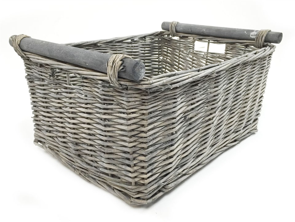 image 1 of Kitchen Log Fireplace Wicker Storage Basket With Handles Xmas Empty Hamper Basket Grey Small 31 x 25 x 16 cm | Grey | Grey