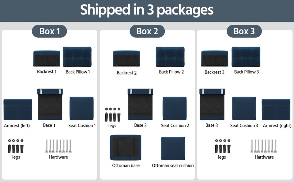 image 1 of Yaheetech 189 cm W 3-Seater Sofa with Ottoman | Blue | Three Seater