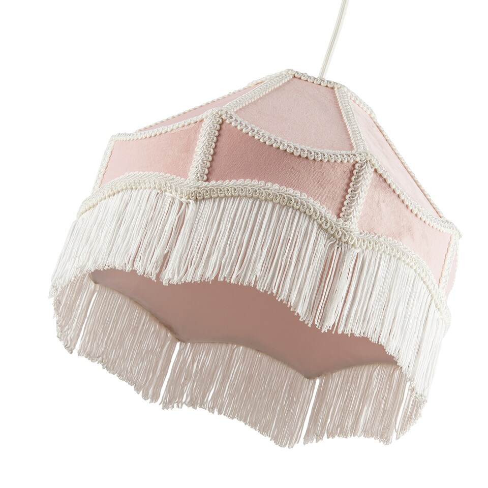 image 1 of Traditional Victorian Empire Lampshade in Soft Blush Pink Velvet with Tassels | Pink