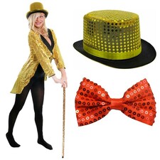 Gold Sequin Tailcoat with Hat and Bow Tie Set | Gold | M