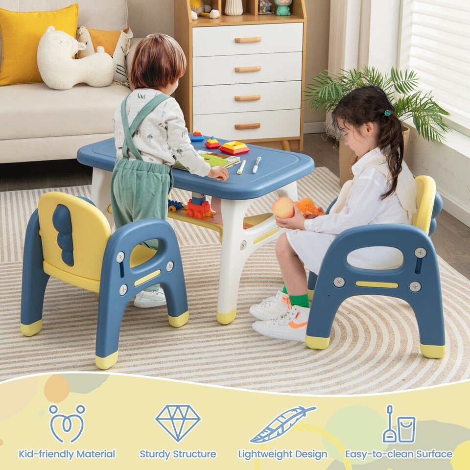 image 1 of COSTWAY 3 Pcs Kids Table and Chair Set Toddler Activity Writing Table Set Arts & Crafts