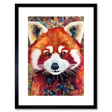 Red Panda Portrait Mosaic Folk Art 9x7" Black Framed Wall Art Print