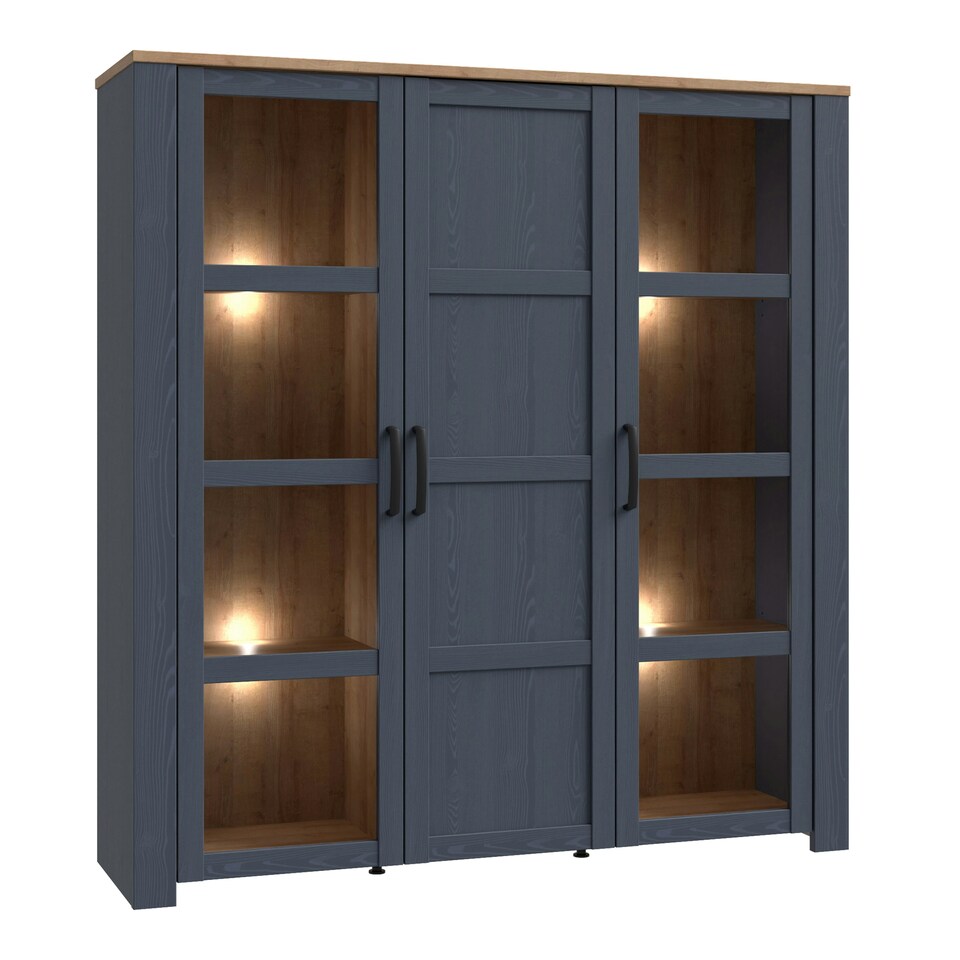 image 1 of Bohol 3 Door Large Display Cabinet in Riviera Oak/Navy