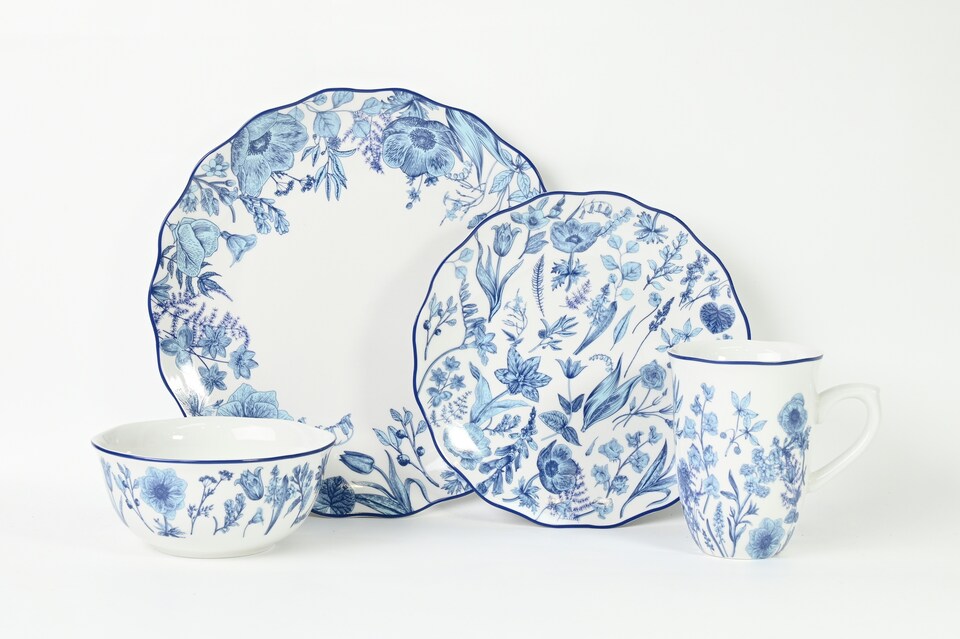 image 1 of 16pc Blue Floral Dinner Set