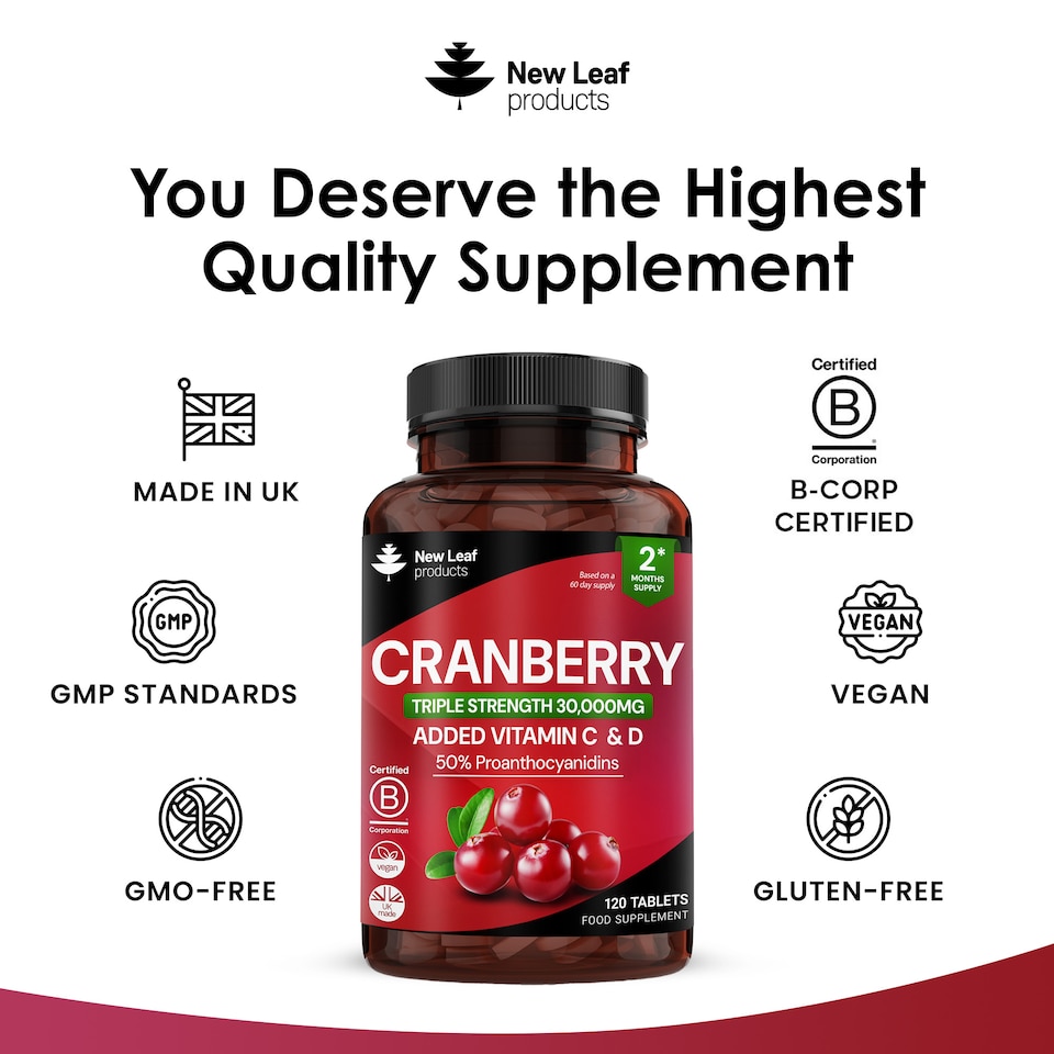 image 1 of Cranberry Tablets 3x Strength 30,000mg +Vitamin C&D