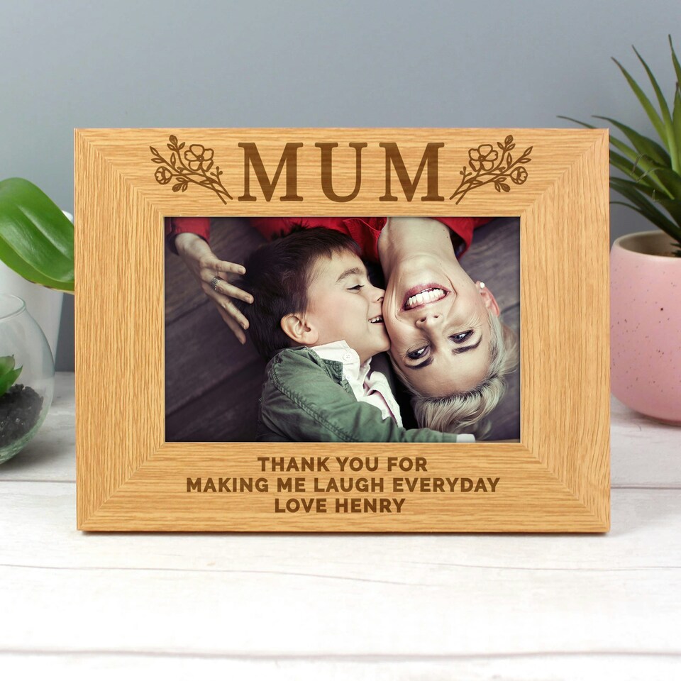 image 1 of Personalised Floral Mum 6x4 Oak Finish Photo Frame Brown | One Size
