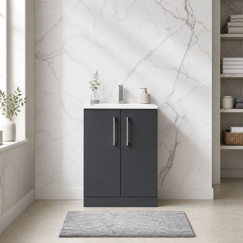 image 1 of Balterley Modern Bathroom 2 Soft Close Door & Minimalist Vanity Unit Basin | Grey | Soft Black | 815 x 600 x 390mm