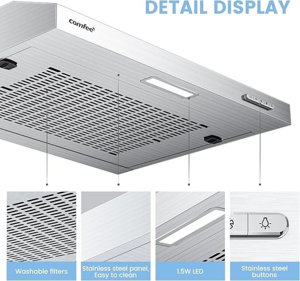 image 1 of Comfee Stainless Steel Range Hood with 3-Speed Modes - 60cm